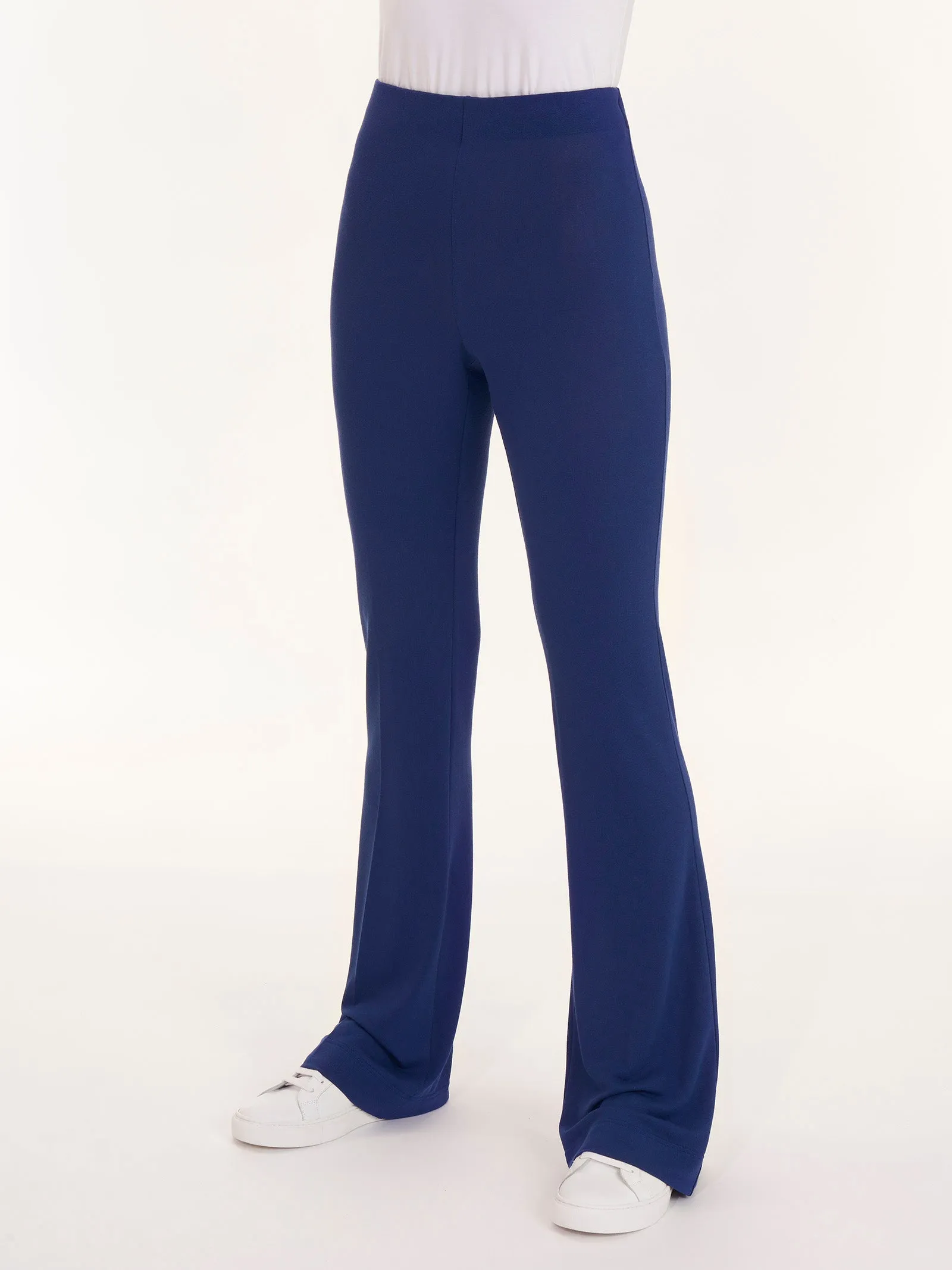 Flared Viscose Crêpe Jersey Trousers - Blueberry