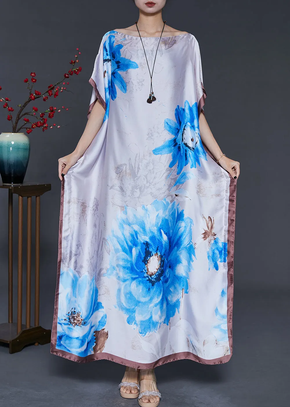 Boho White Silk Maxi Dress