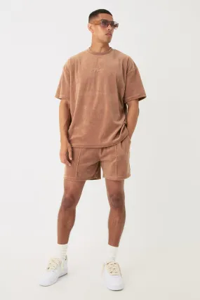 boohooMAN Tracksuit Set: Velour Oversized T-shirt & Pintuck Shorts for Men