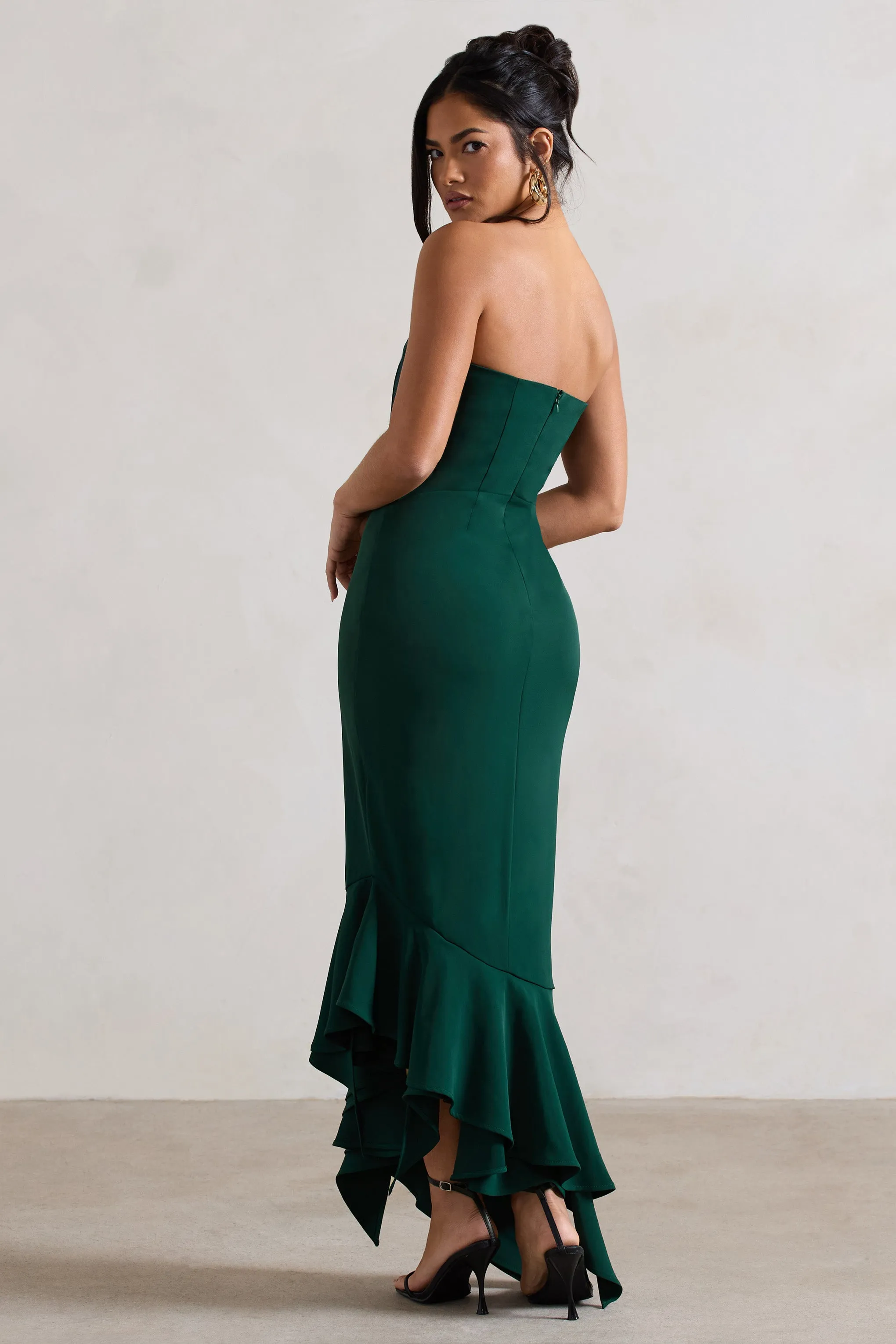 Bottle Green Strapless Corset Maxi Dress