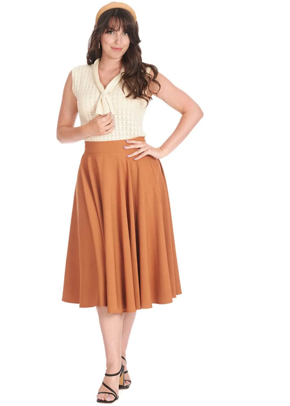 Banned Dance & Sway Retro Style Brown Swing Skirt