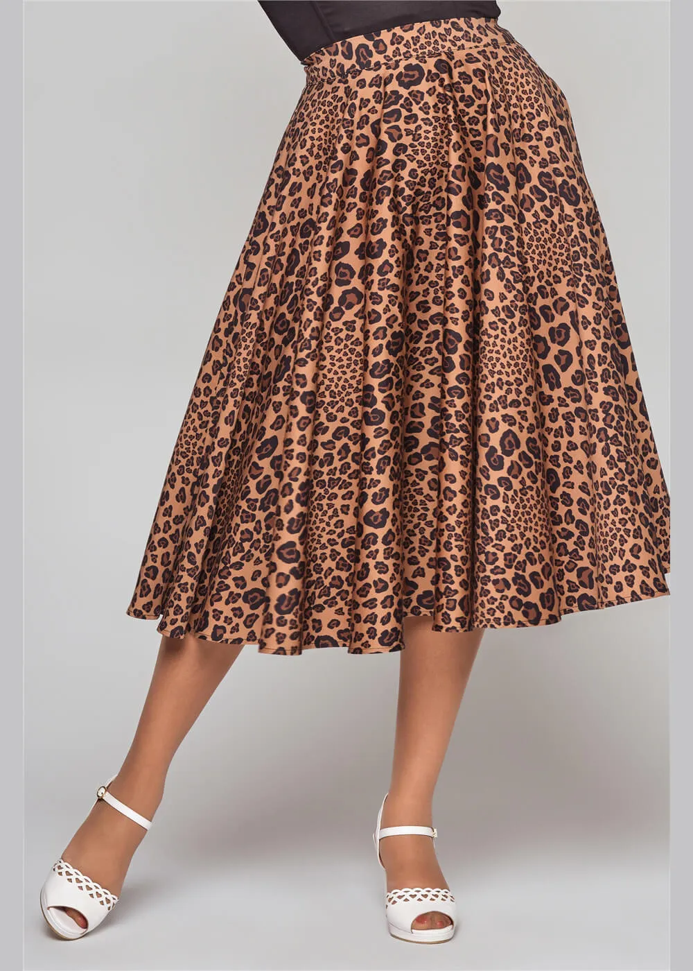 Brown Leopard 50's Swing Skirt by Collectif Milla