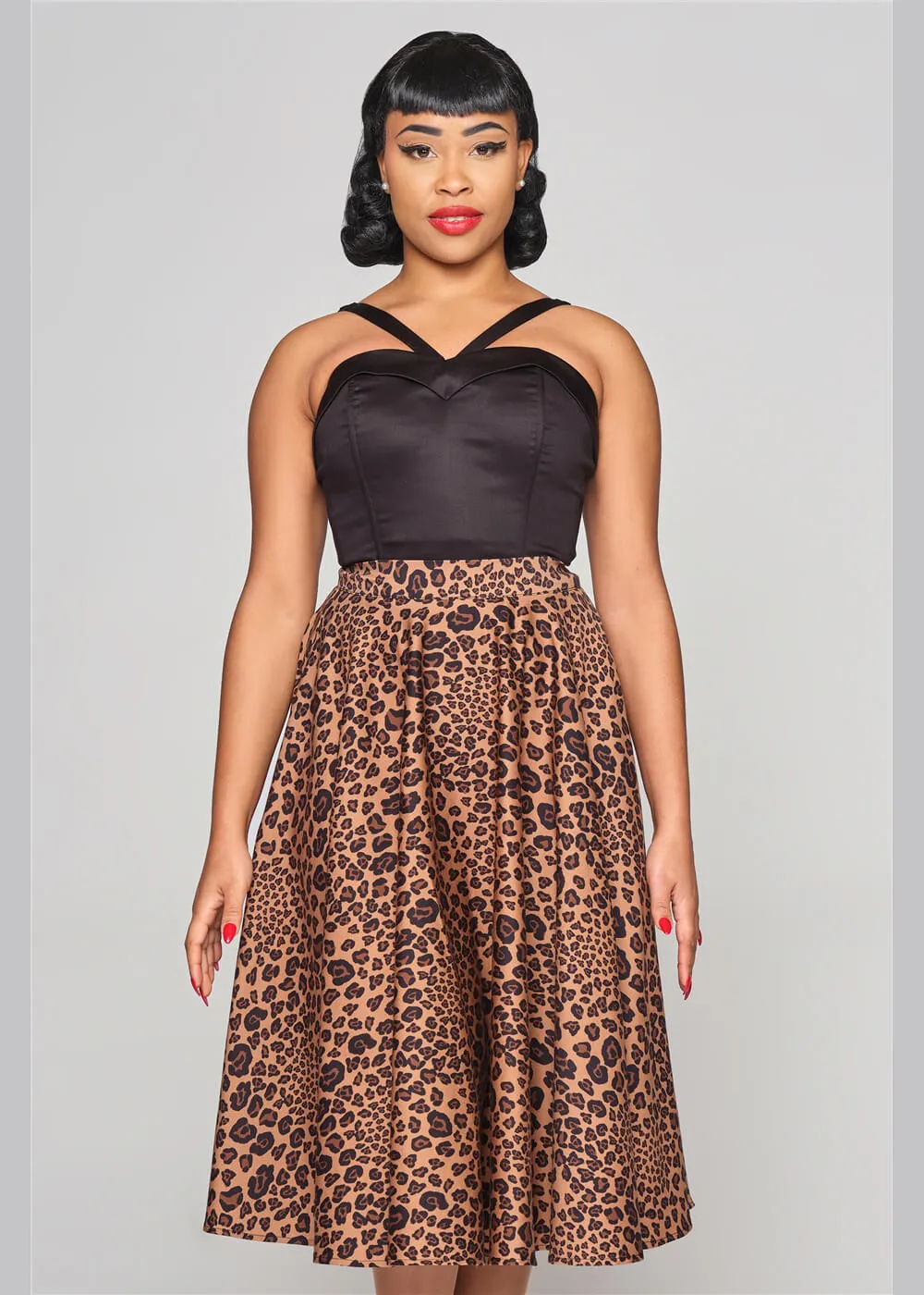 Brown Leopard 50's Swing Skirt by Collectif Milla