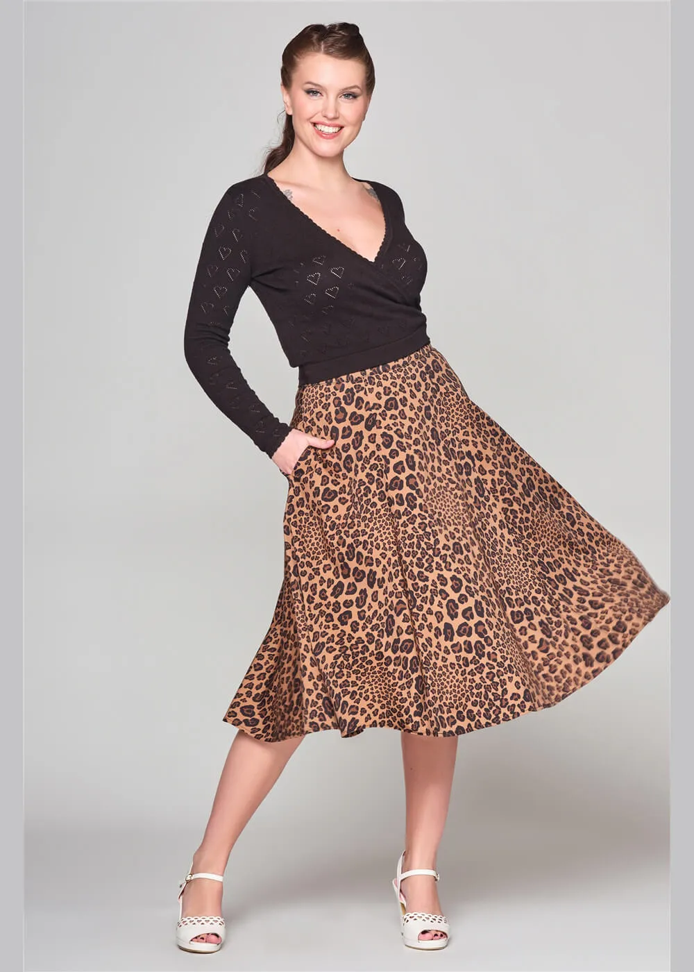 Brown Leopard 50's Swing Skirt by Collectif Milla