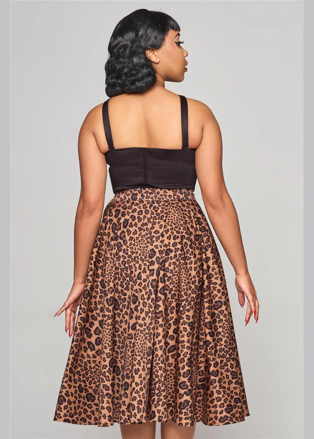 Brown Leopard 50's Swing Skirt by Collectif Milla