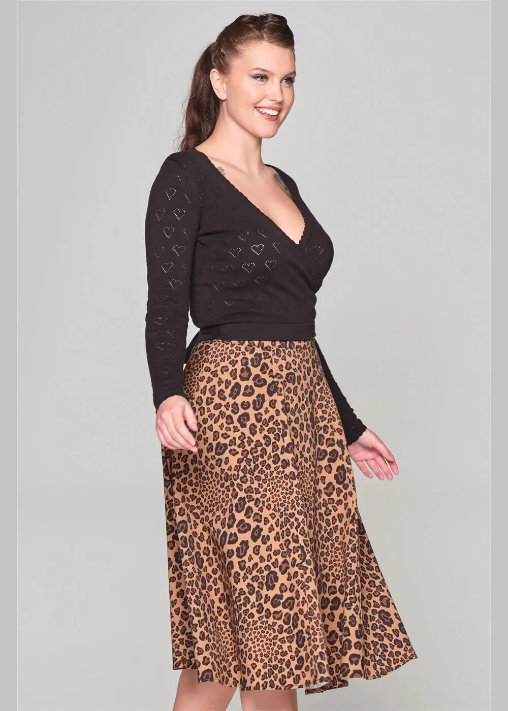 Brown Leopard 50's Swing Skirt by Collectif Milla