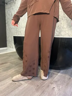 Wide Leg Joggers with Star Detail in Chocolate Skyler