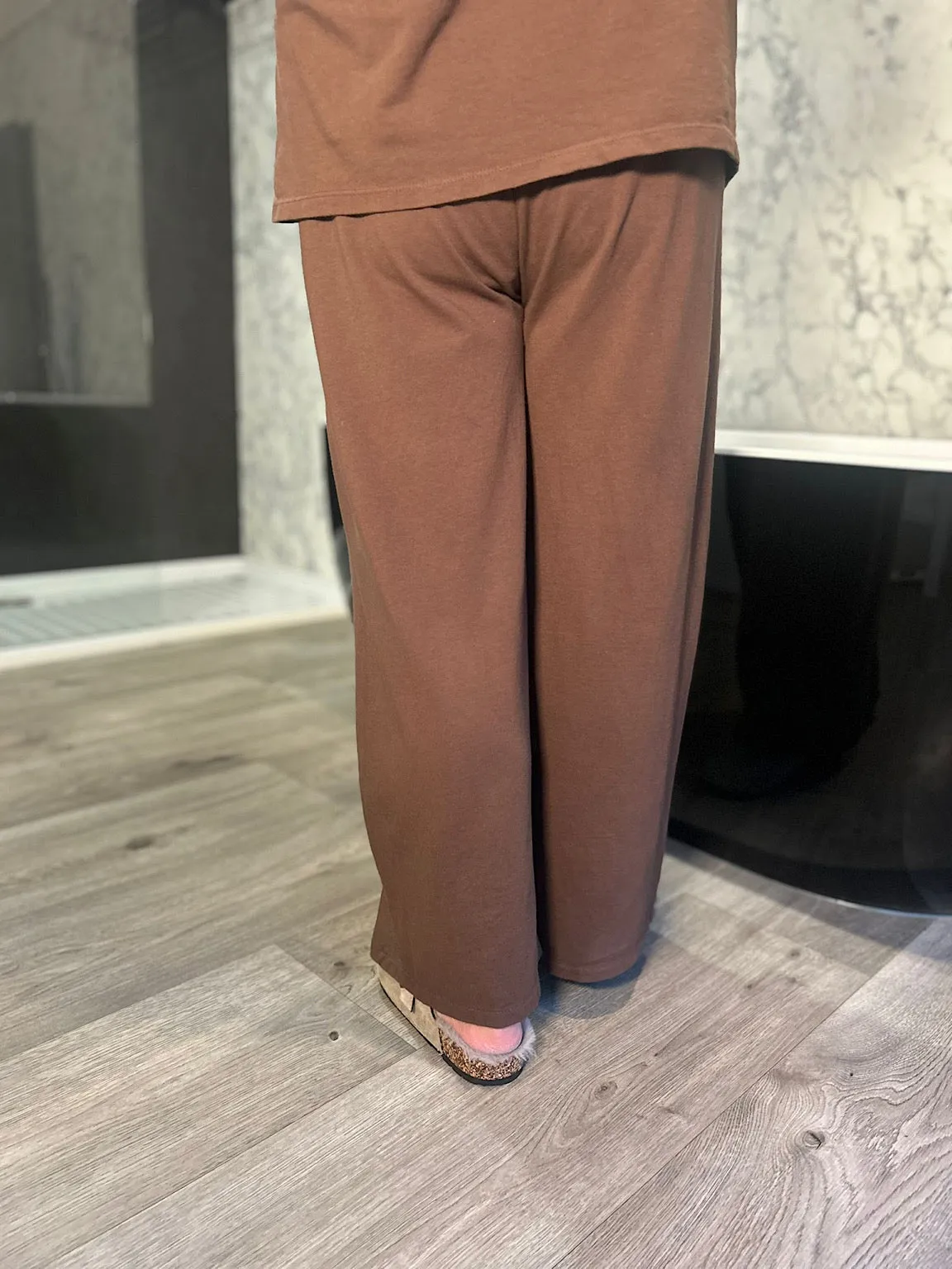 Wide Leg Joggers with Star Detail in Chocolate Skyler