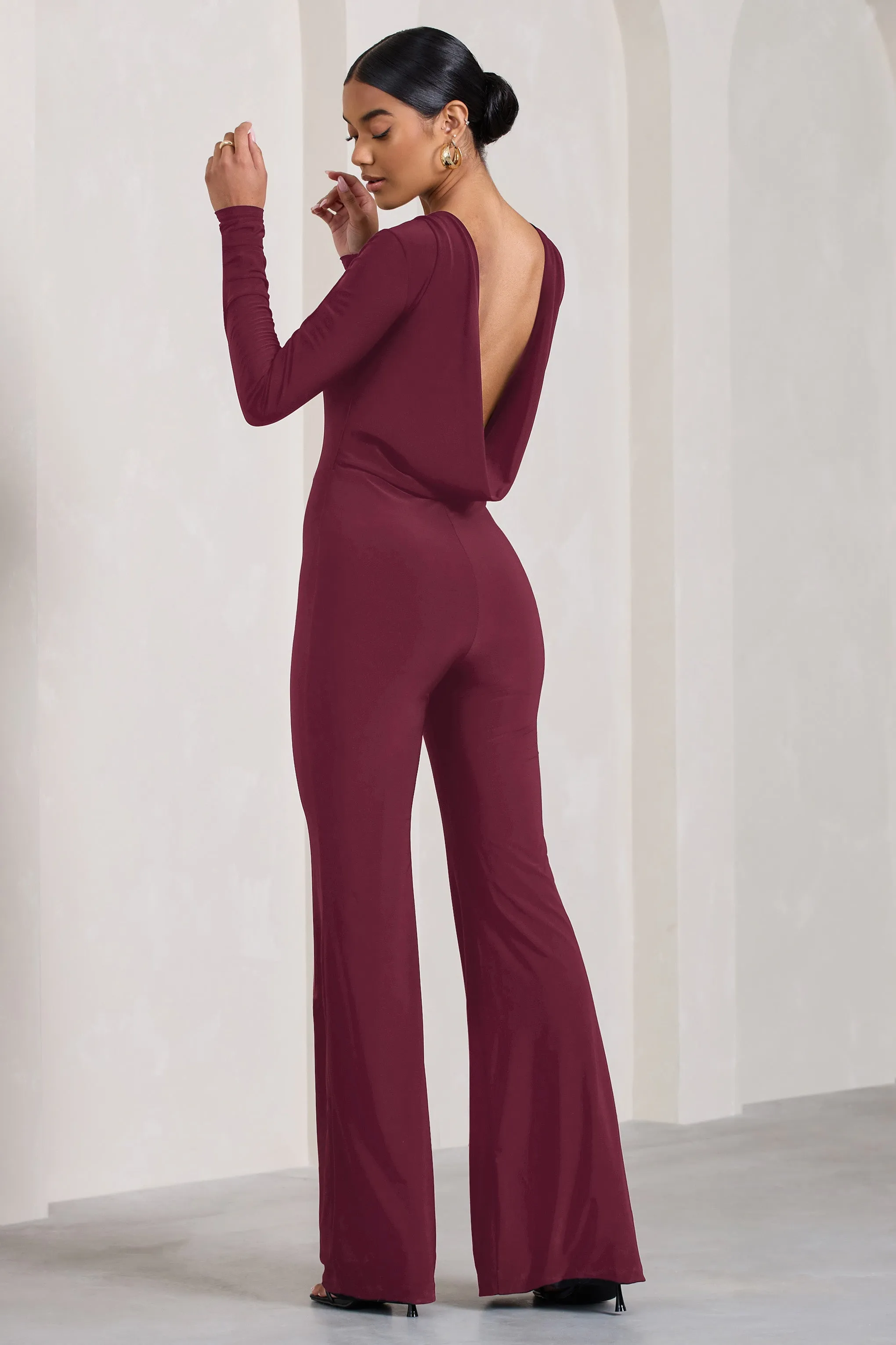 Burgundy Long-Sleeved Jumpsuit