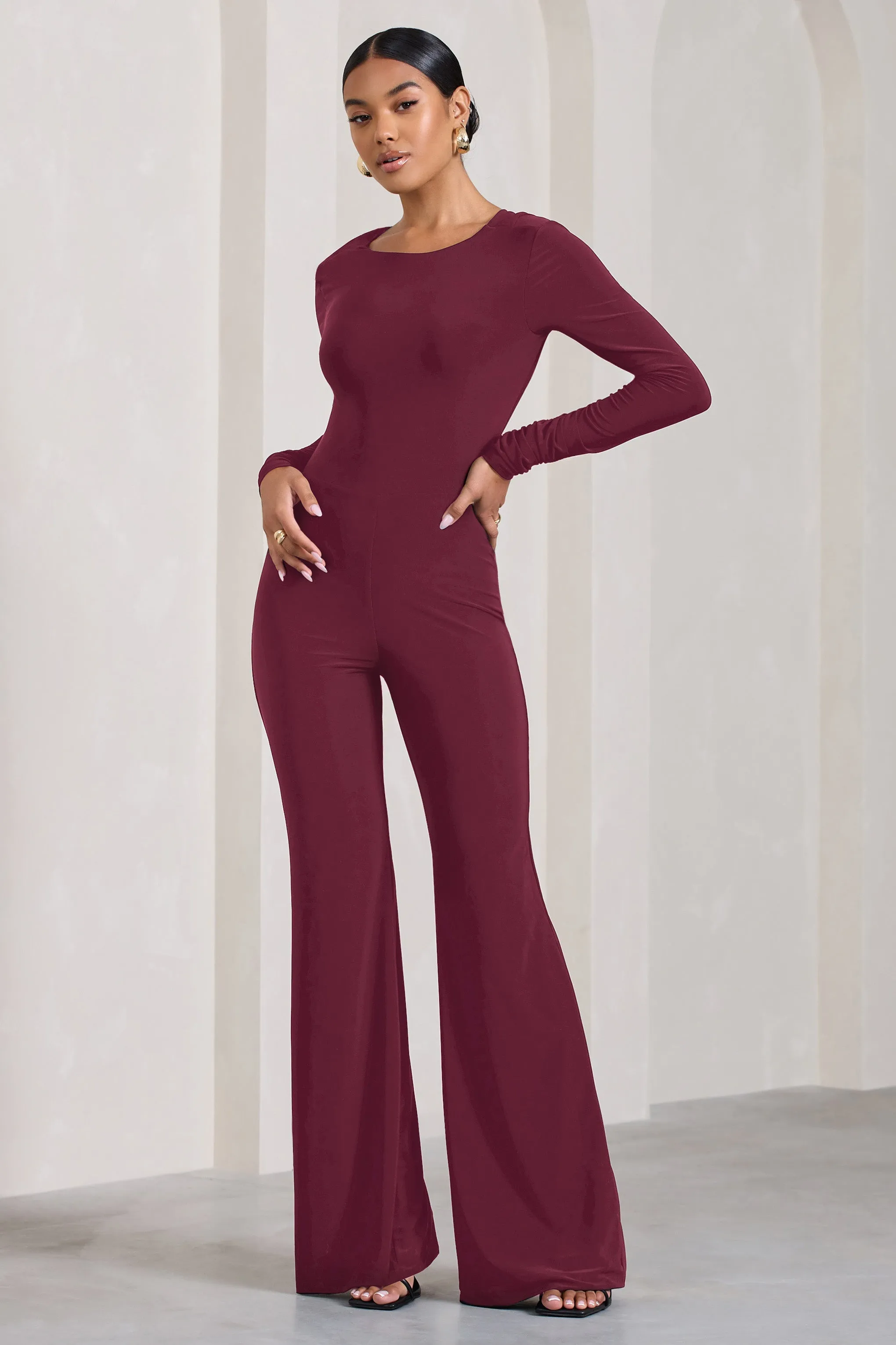 Burgundy Long-Sleeved Jumpsuit