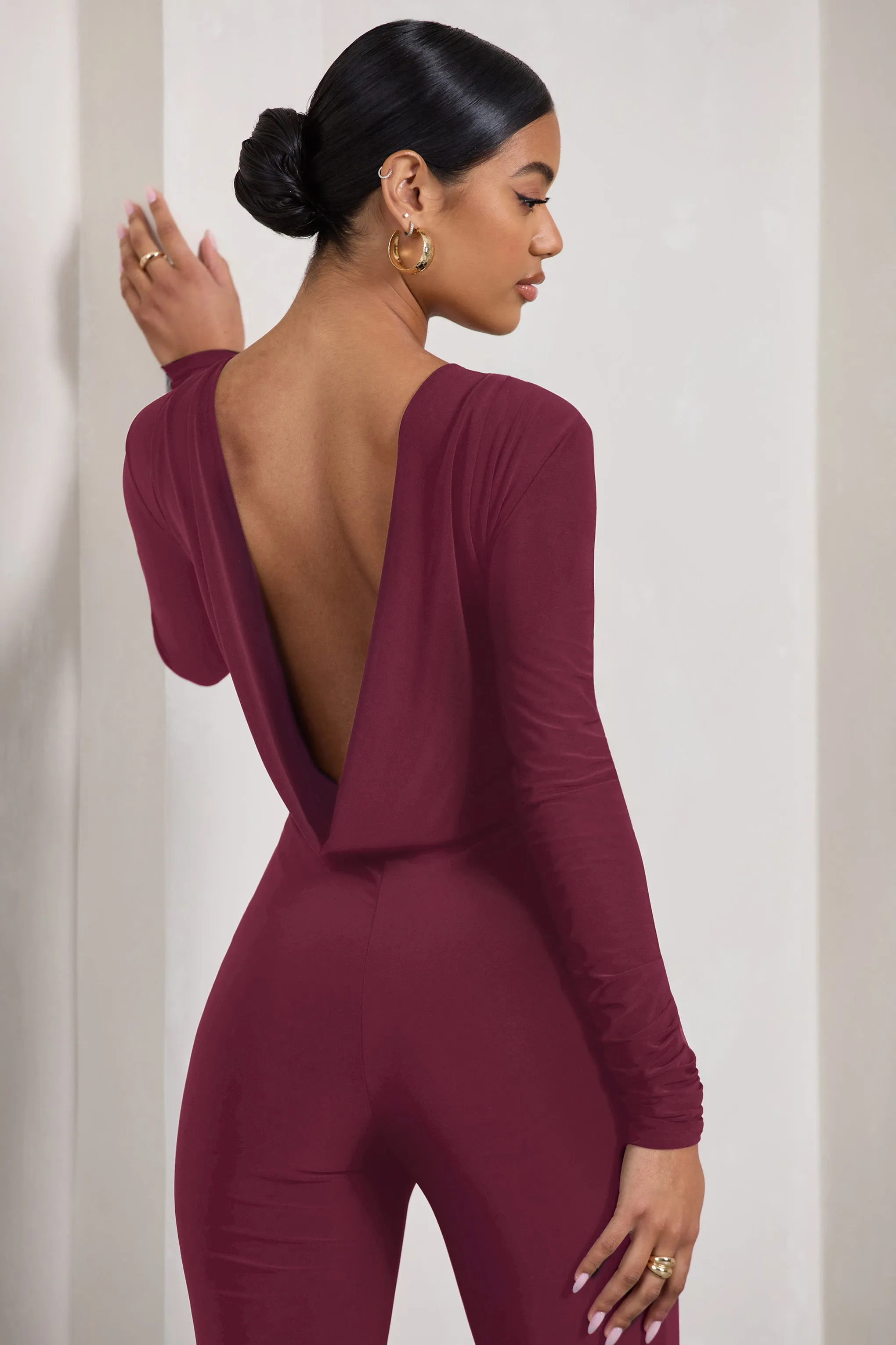 Burgundy Long-Sleeved Jumpsuit