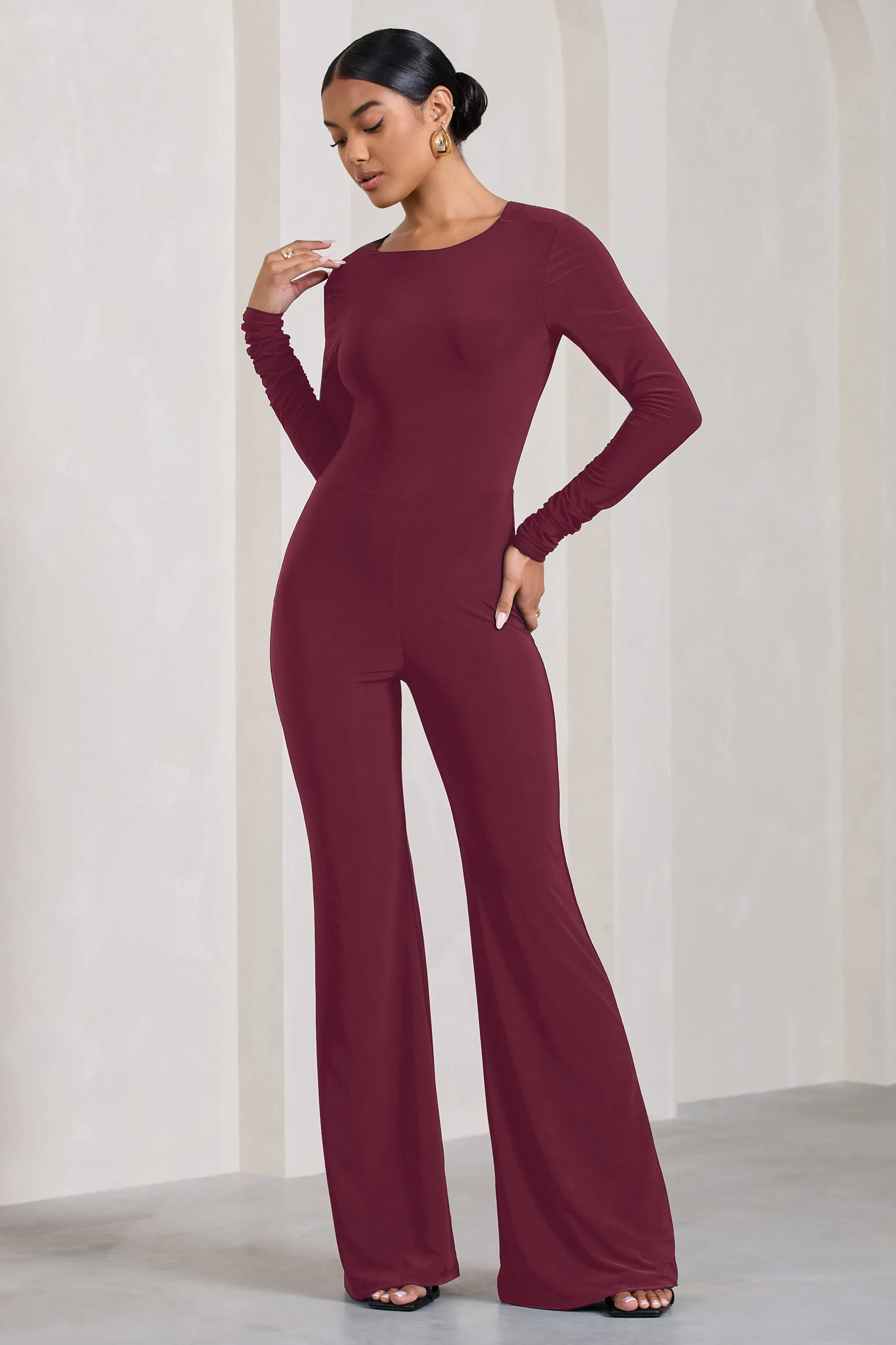 Burgundy Long-Sleeved Jumpsuit