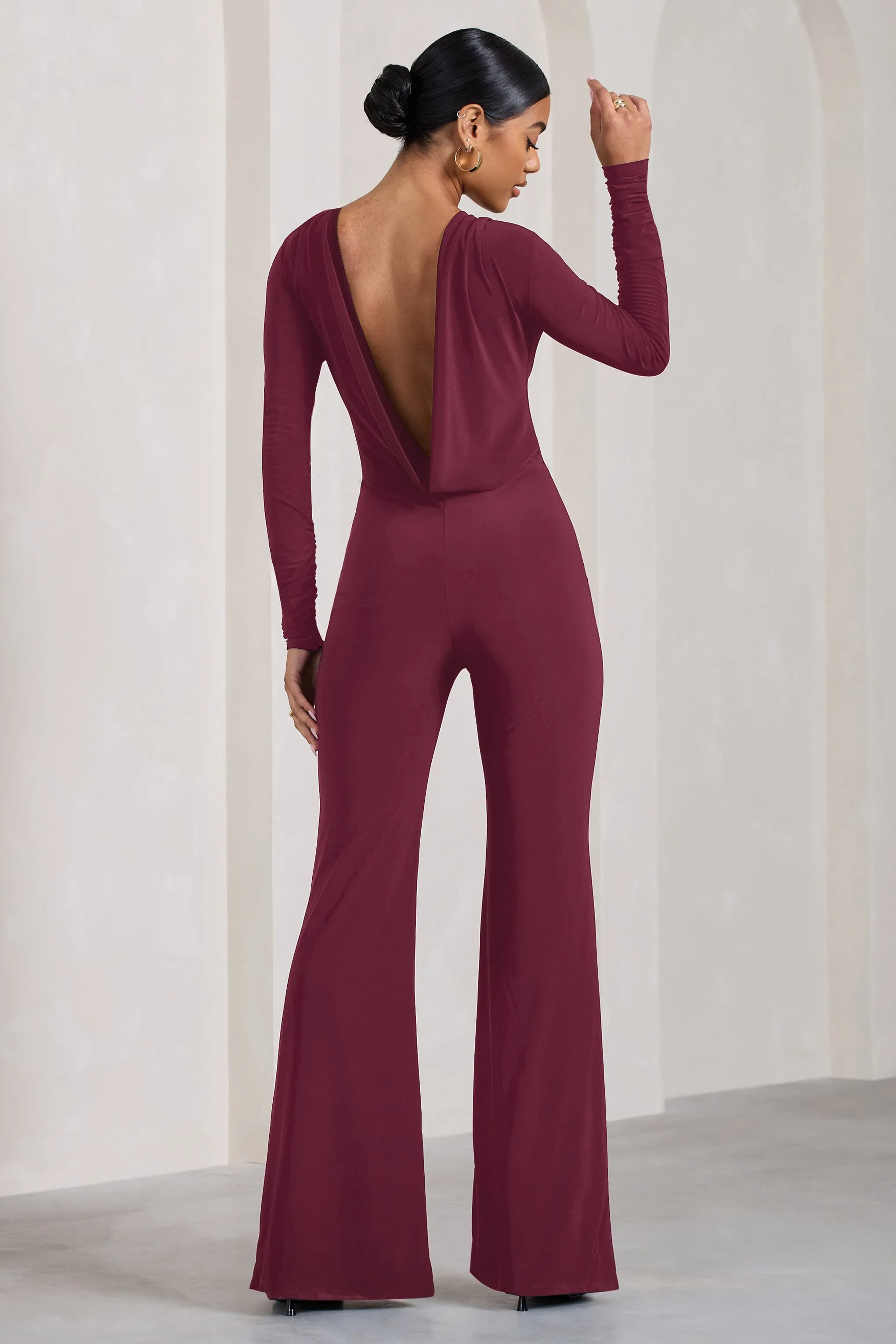 Burgundy Long-Sleeved Jumpsuit