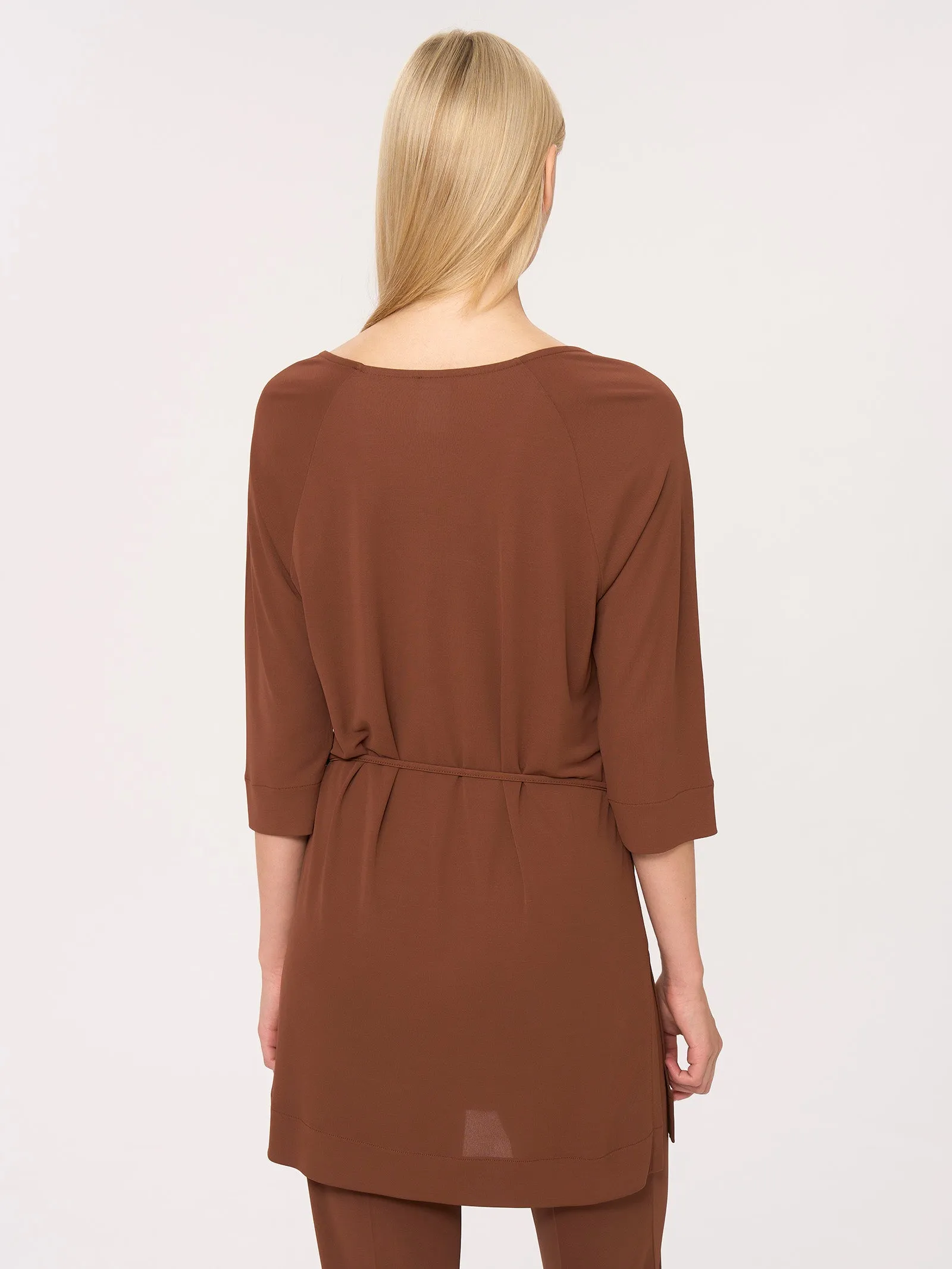 Long Satin Crêpe Top with Waistband - Cappuccino