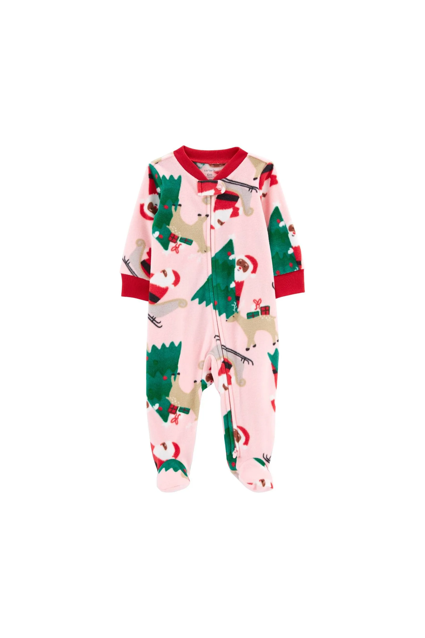 Carter's Christmas Zip-Up Fleece Sleep Play Print Girl Rompers