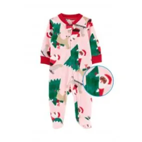 Carter's Christmas Zip-Up Fleece Sleep Play Print Girl Rompers