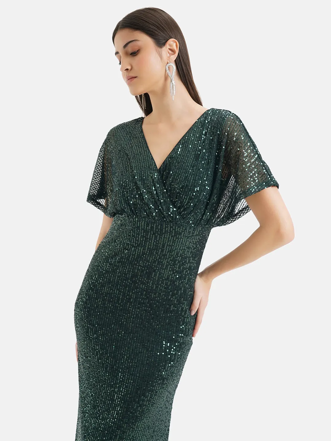 V Neck Sequin Maxi Dress