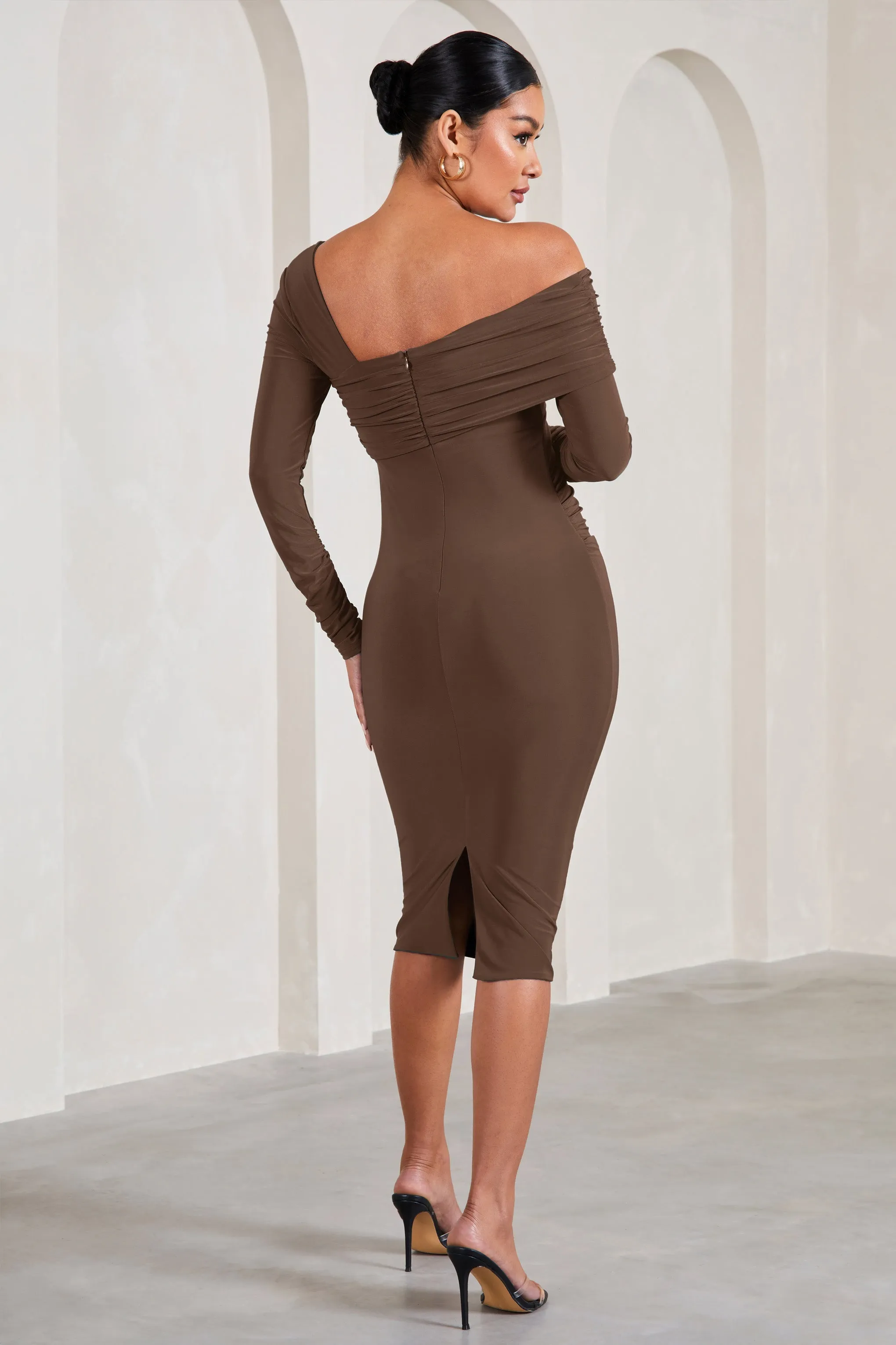 Chocolate One-Shoulder Maternity Midi Dress