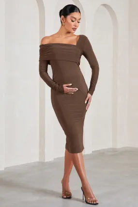 Chocolate One-Shoulder Maternity Midi Dress