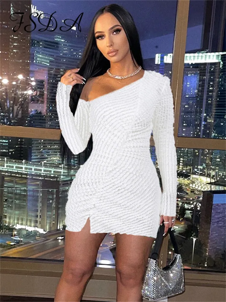 One Shoulder Long Sleeve Bodycon Dress