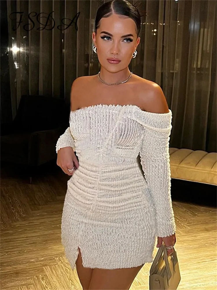 One Shoulder Long Sleeve Bodycon Dress