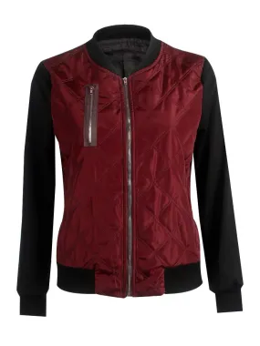 Women's Stand Collar Quilted Bomber Jacket