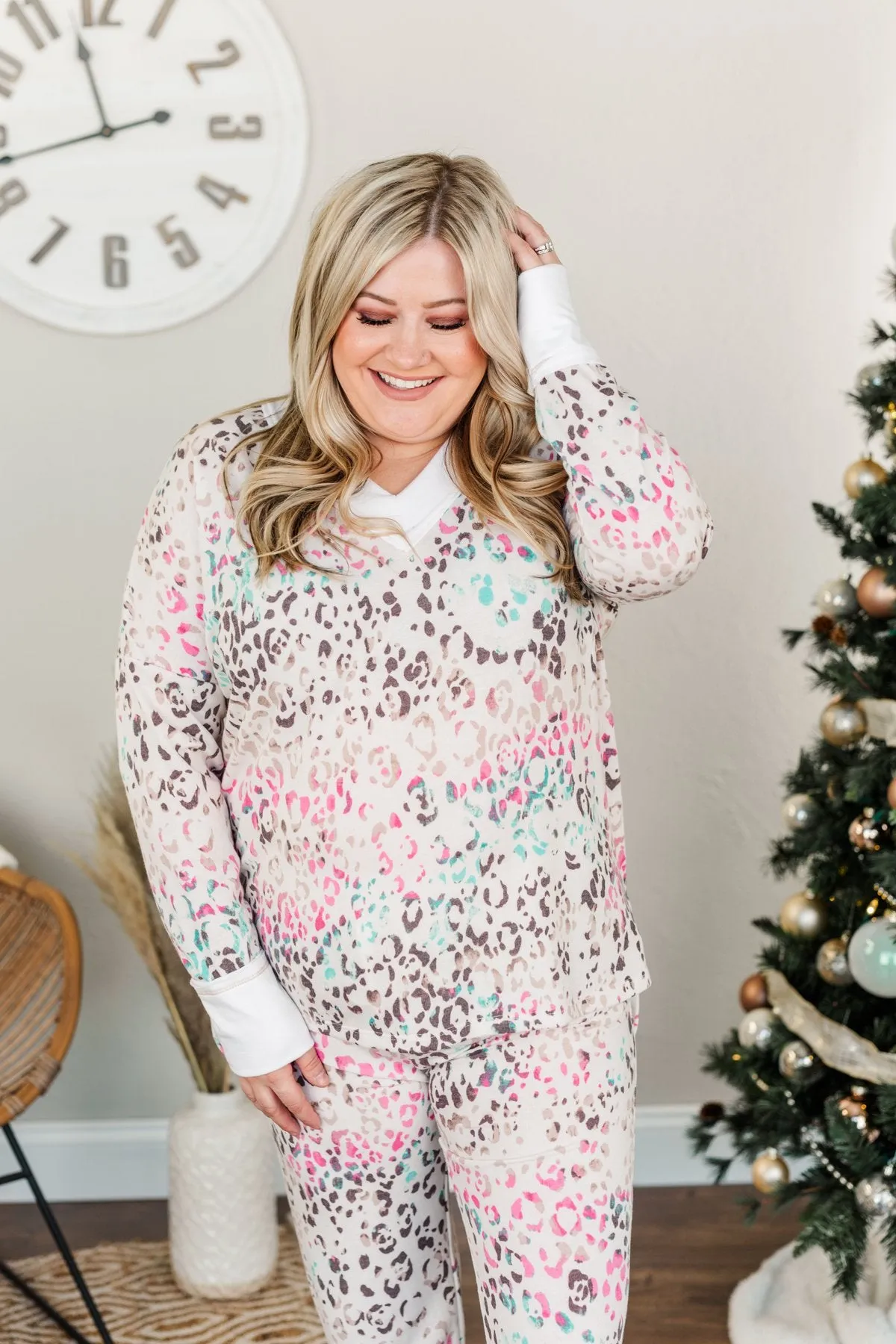 Cream & Multi-Color Living It Up Long Sleeve Lounge Top