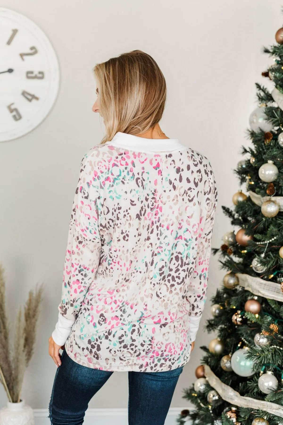 Cream & Multi-Color Living It Up Long Sleeve Lounge Top