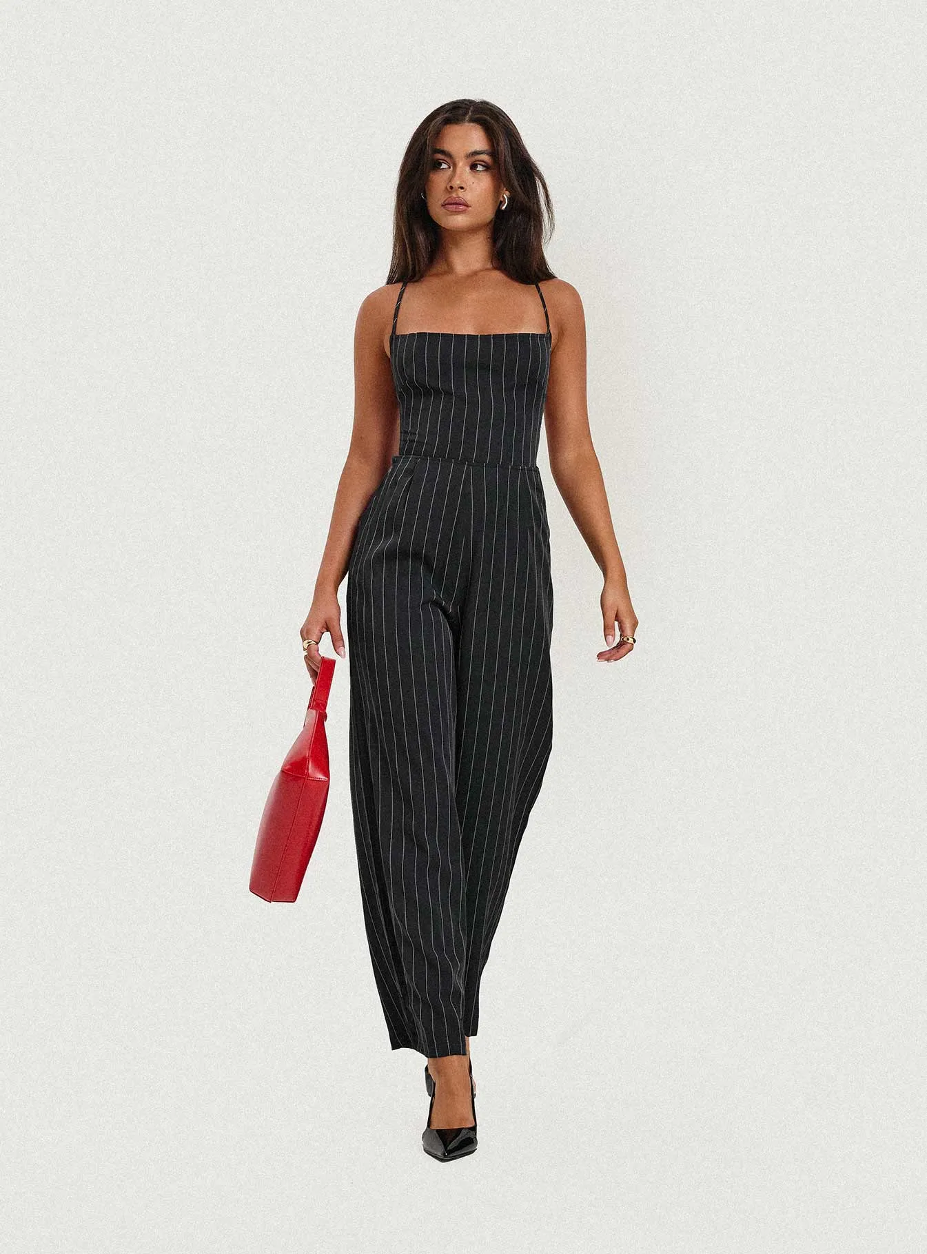 Black Pinstripe Jumpsuit by Creammy