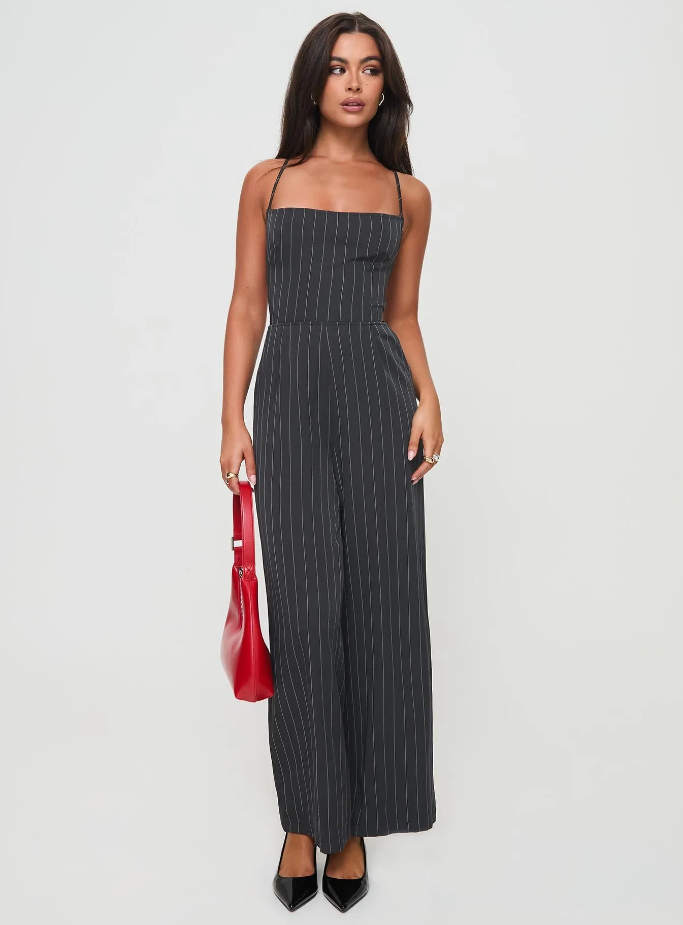 Black Pinstripe Jumpsuit by Creammy