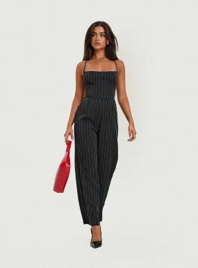 Black Pinstripe Jumpsuit by Creammy