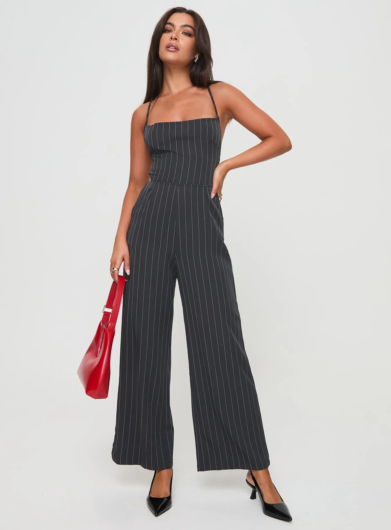 Black Pinstripe Jumpsuit by Creammy