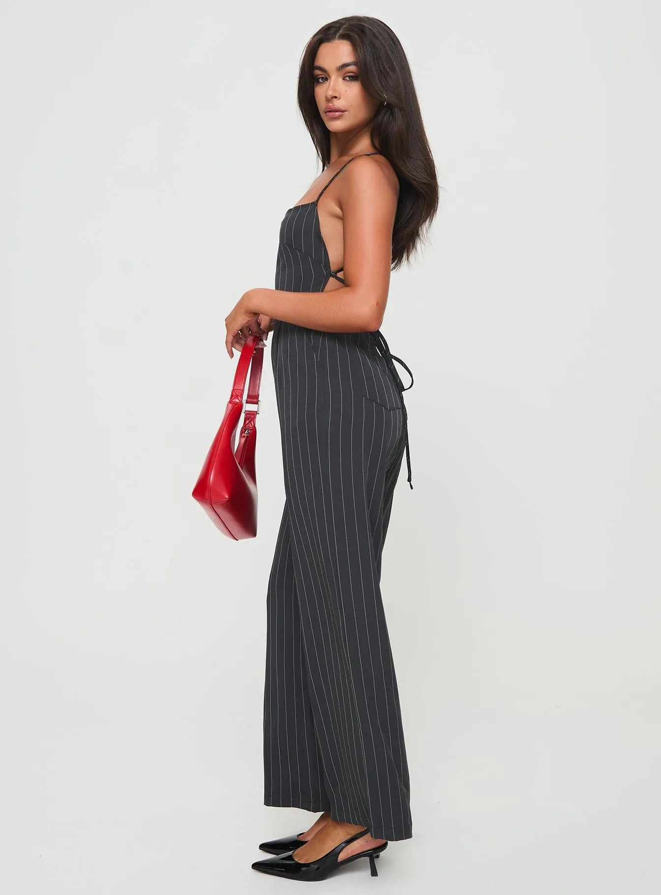 Black Pinstripe Jumpsuit by Creammy