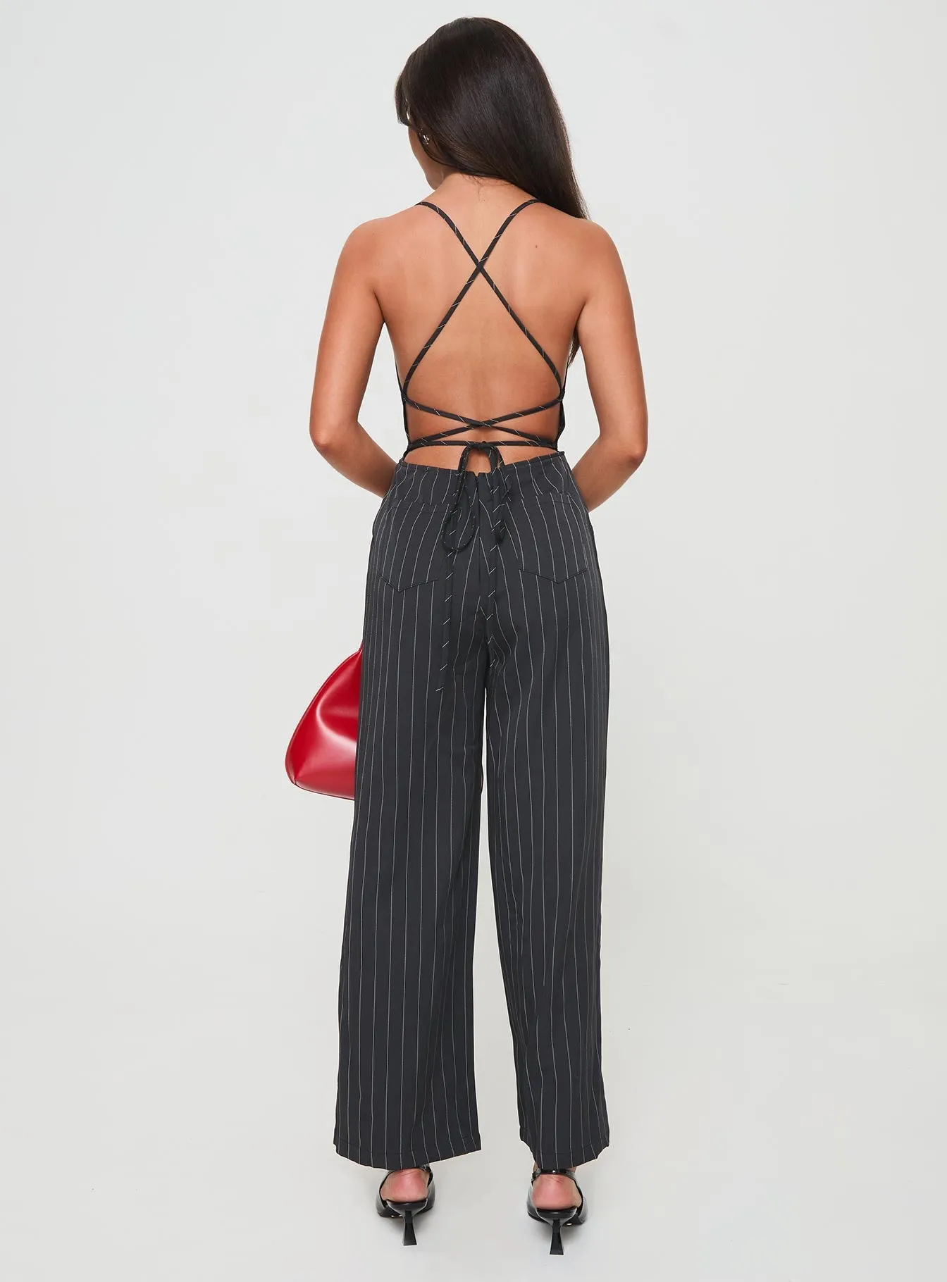 Black Pinstripe Jumpsuit by Creammy