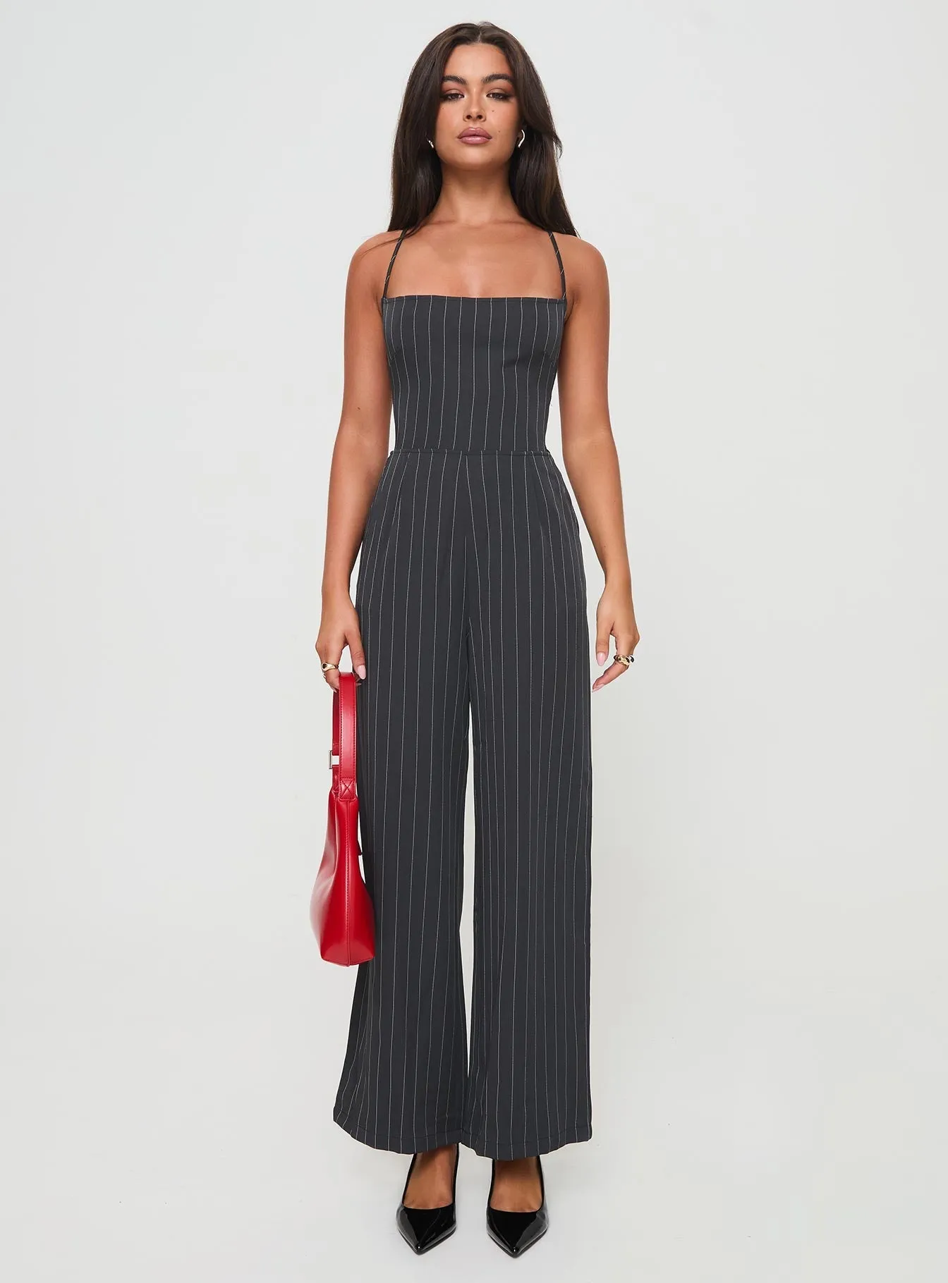 Black Pinstripe Jumpsuit by Creammy