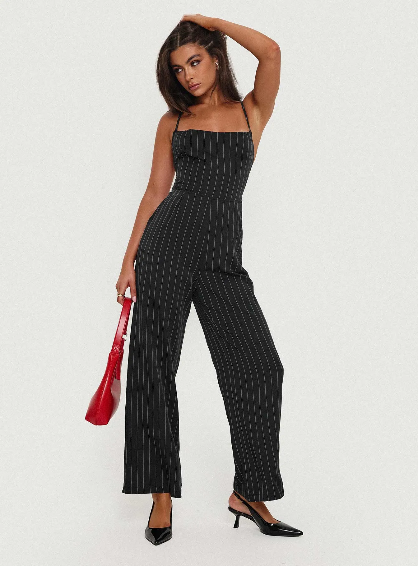 Black Pinstripe Jumpsuit by Creammy