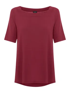 Tibetan Red 3/4 Sleeve T-Shirt in Viscose Crêpe Jersey