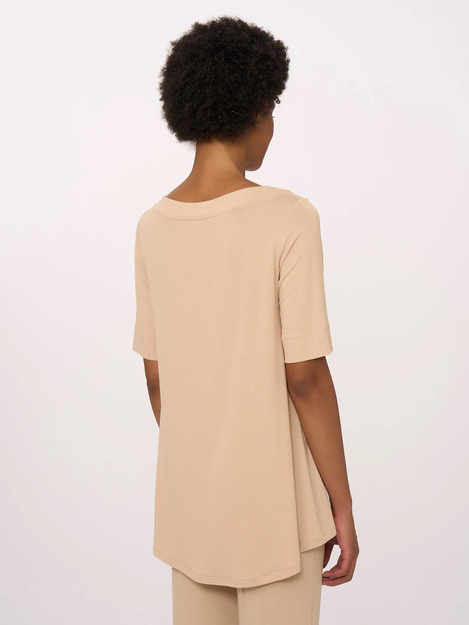 Tibetan Red 3/4 Sleeve T-Shirt in Viscose Crêpe Jersey