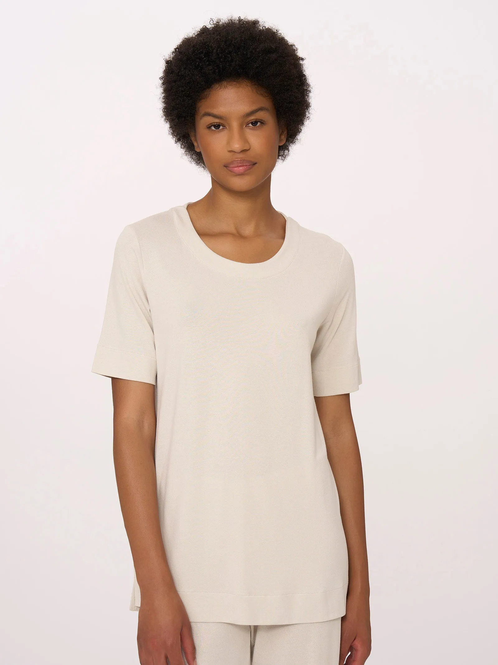 Jersey Viscose Crêpe Round Neck T-shirt - Champignon