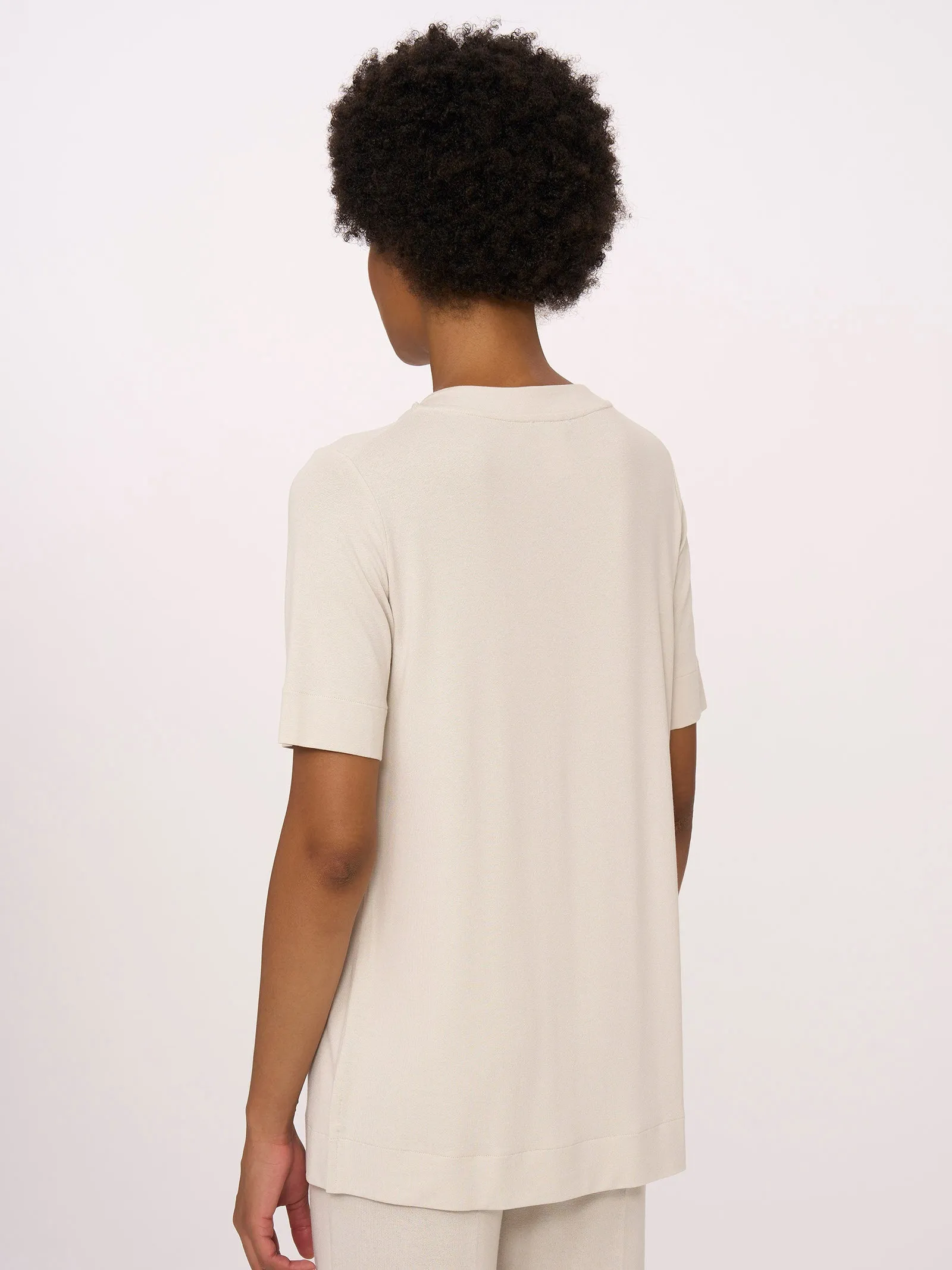 Jersey Viscose Crêpe Round Neck T-shirt - Champignon