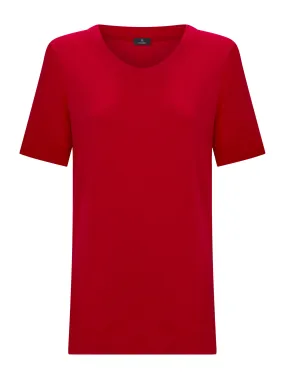 3/4 Sleeve Viscose Crêpe Jersey T-Shirt - Tibetan Red