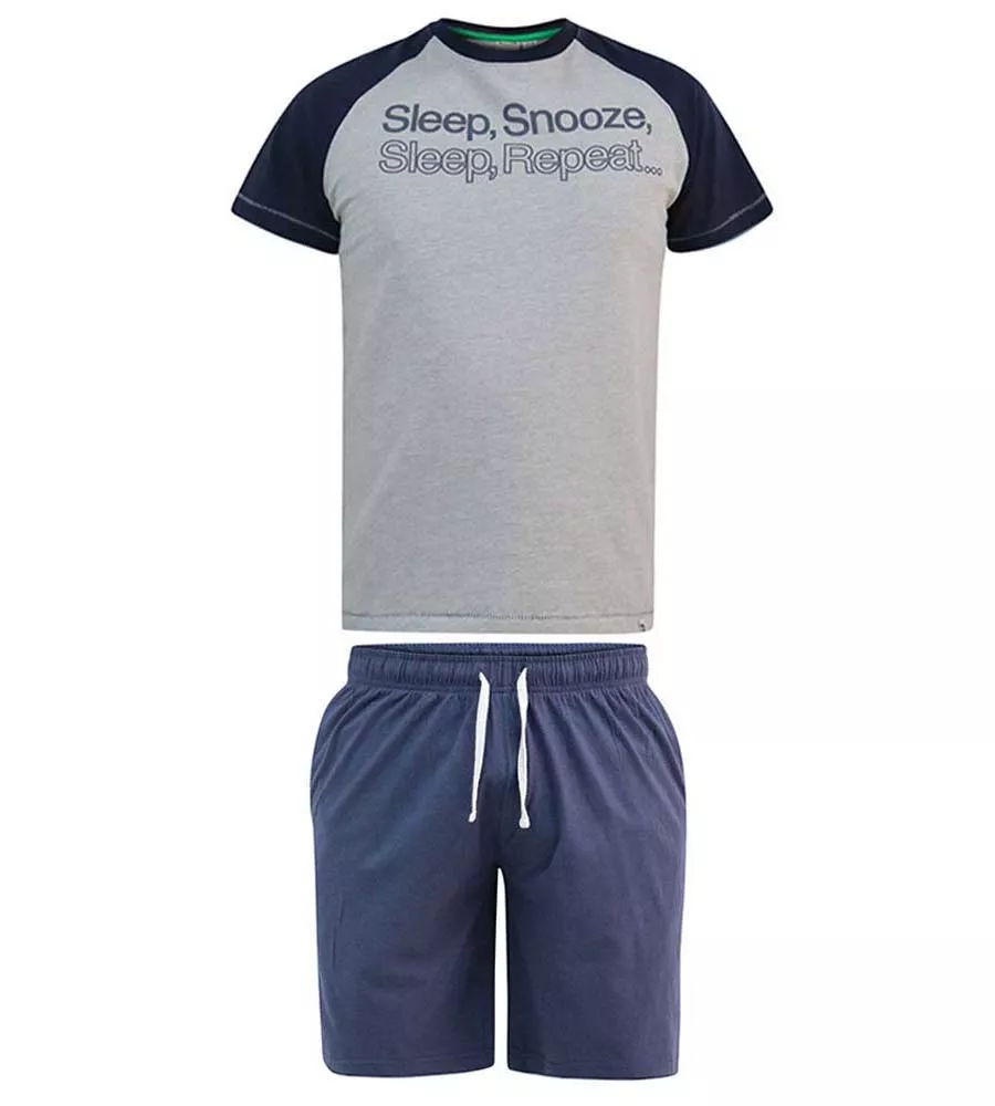 Big Raglan T-Shirt and Shorts Pyjama Loungewear Set for Men by D555