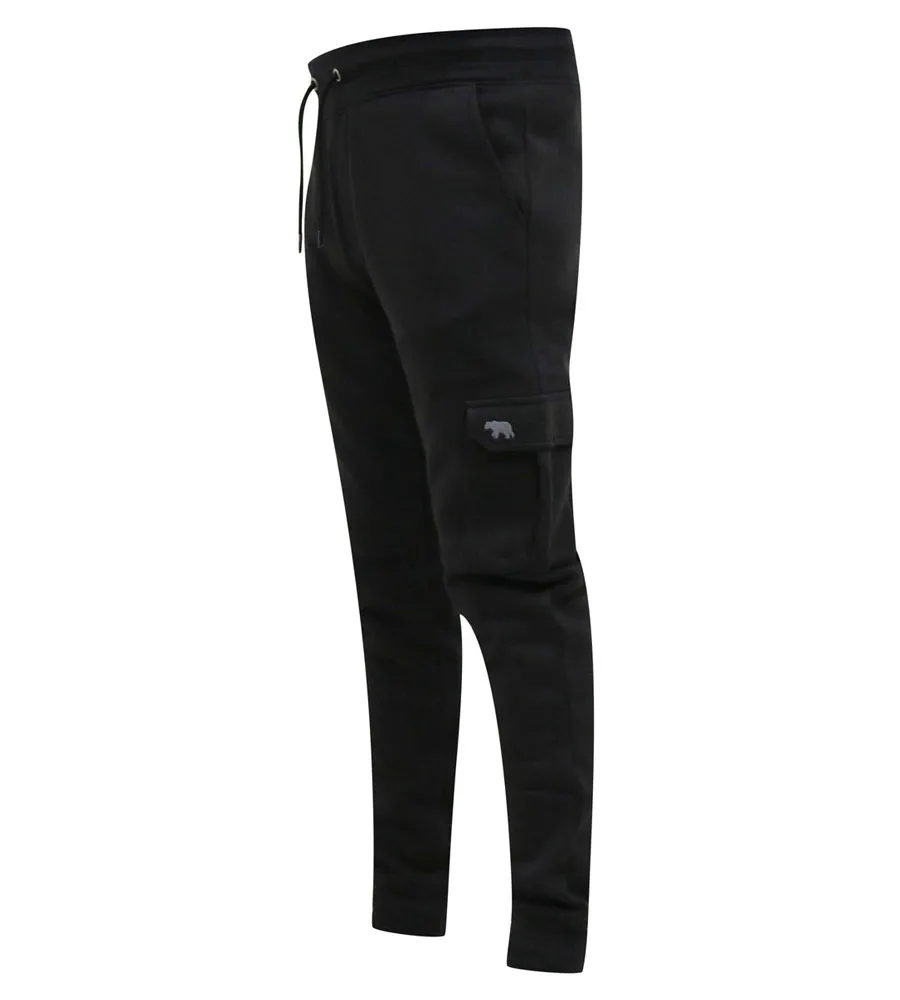 D555 Men's Black Joggers with Cargo Pocket and Ribbed Cuffs (TILDEN 2)