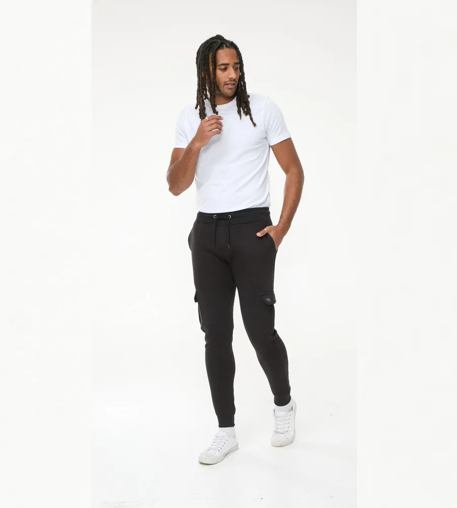 D555 Men's Black Joggers with Cargo Pocket and Ribbed Cuffs (TILDEN 2)