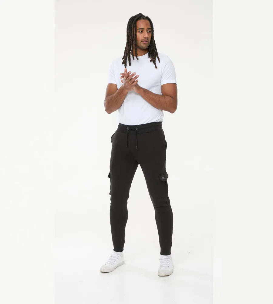 D555 Men's Black Joggers with Cargo Pocket and Ribbed Cuffs (TILDEN 2)