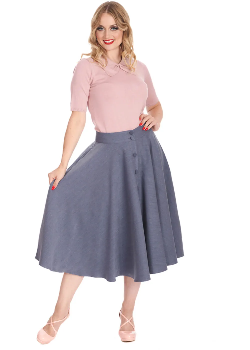 Banned Sway Away Retro Style Denim Blue Swing Skirt