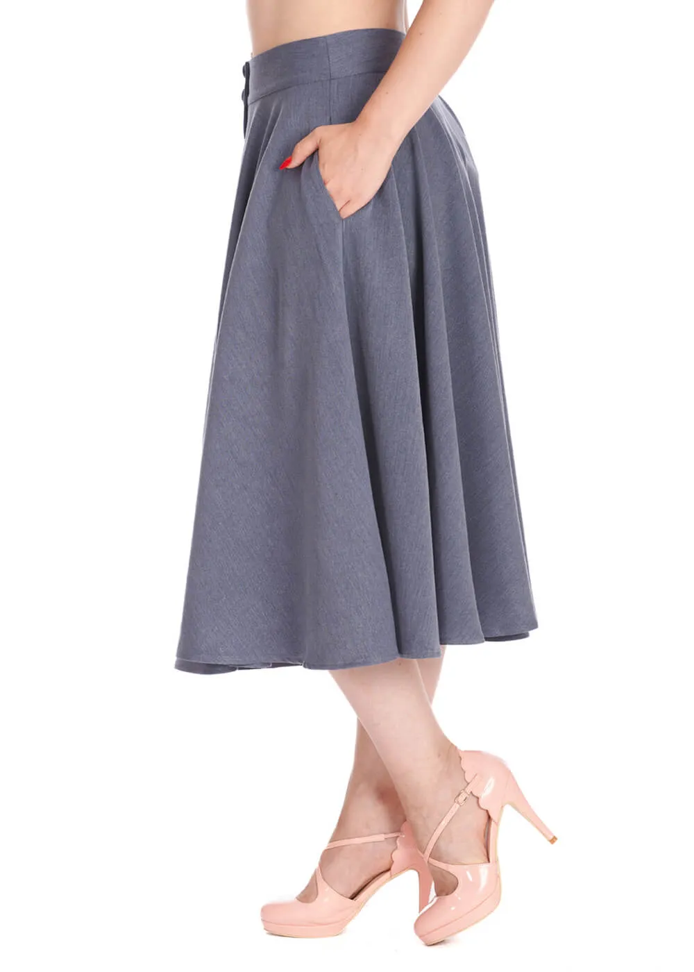 Banned Sway Away Retro Style Denim Blue Swing Skirt