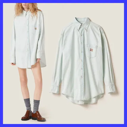 Denim Logo Cotton Short Sleeves Shirts & Blouses by MiuMiu