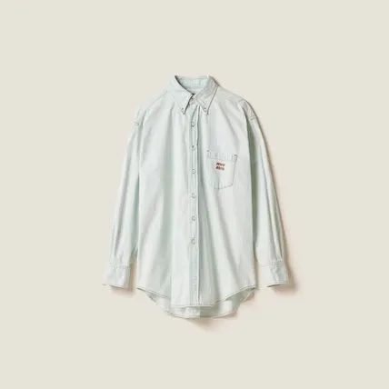 Denim Logo Cotton Short Sleeves Shirts & Blouses by MiuMiu