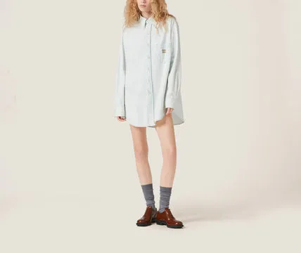 Denim Logo Cotton Short Sleeves Shirts & Blouses by MiuMiu